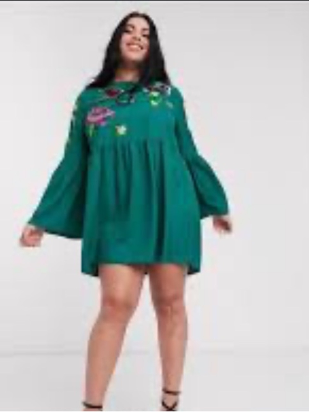 ASOS Embroidered Mini Dress Womens Size 18 Green Boho